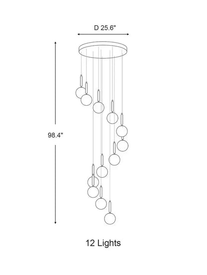 Extra Large Nordic Minimalist Long Pendant Light for Spiral Staircase/High - ceiling Room - 6 Lights/D15.7"*H59"BlackWarm Lighteverlamps