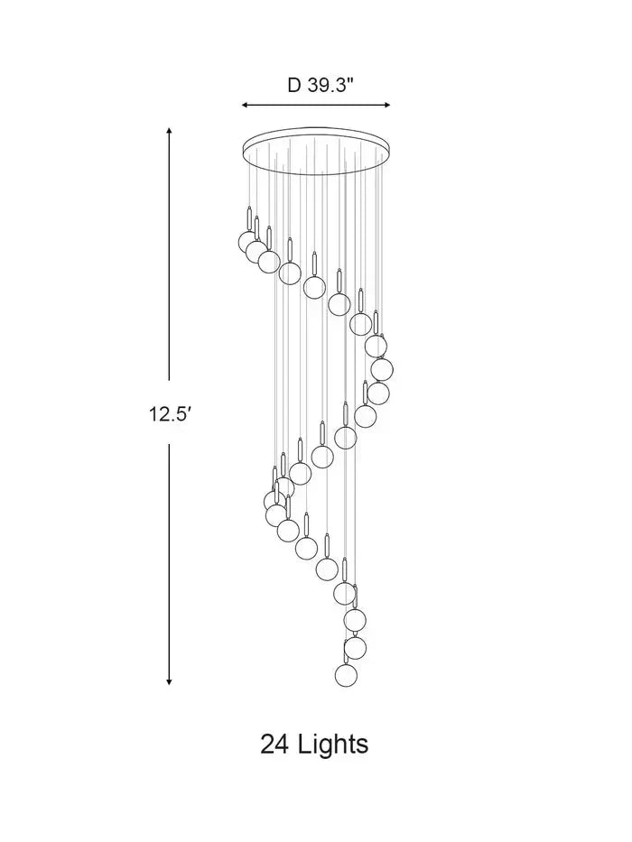 Extra Large Nordic Minimalist Long Pendant Light for Spiral Staircase/High - ceiling Room - 6 Lights/D15.7"*H59"BlackWarm Lighteverlamps