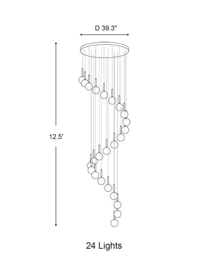 Extra Large Nordic Minimalist Long Pendant Light for Spiral Staircase/High - ceiling Room - 6 Lights/D15.7"*H59"BlackWarm Lighteverlamps