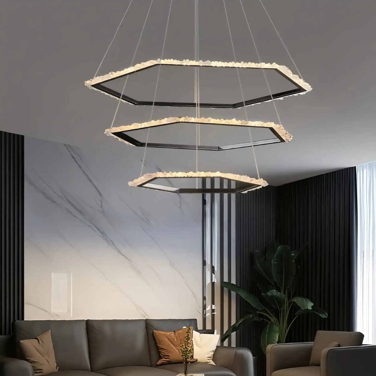 Gina Hexagonal Rock Crystal Black Ring Chandelier - Style Ceverlamps