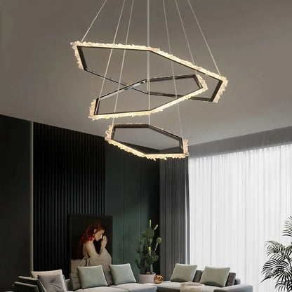 Gina Hexagonal Rock Crystal Black Ring Chandelier - Style Ceverlamps
