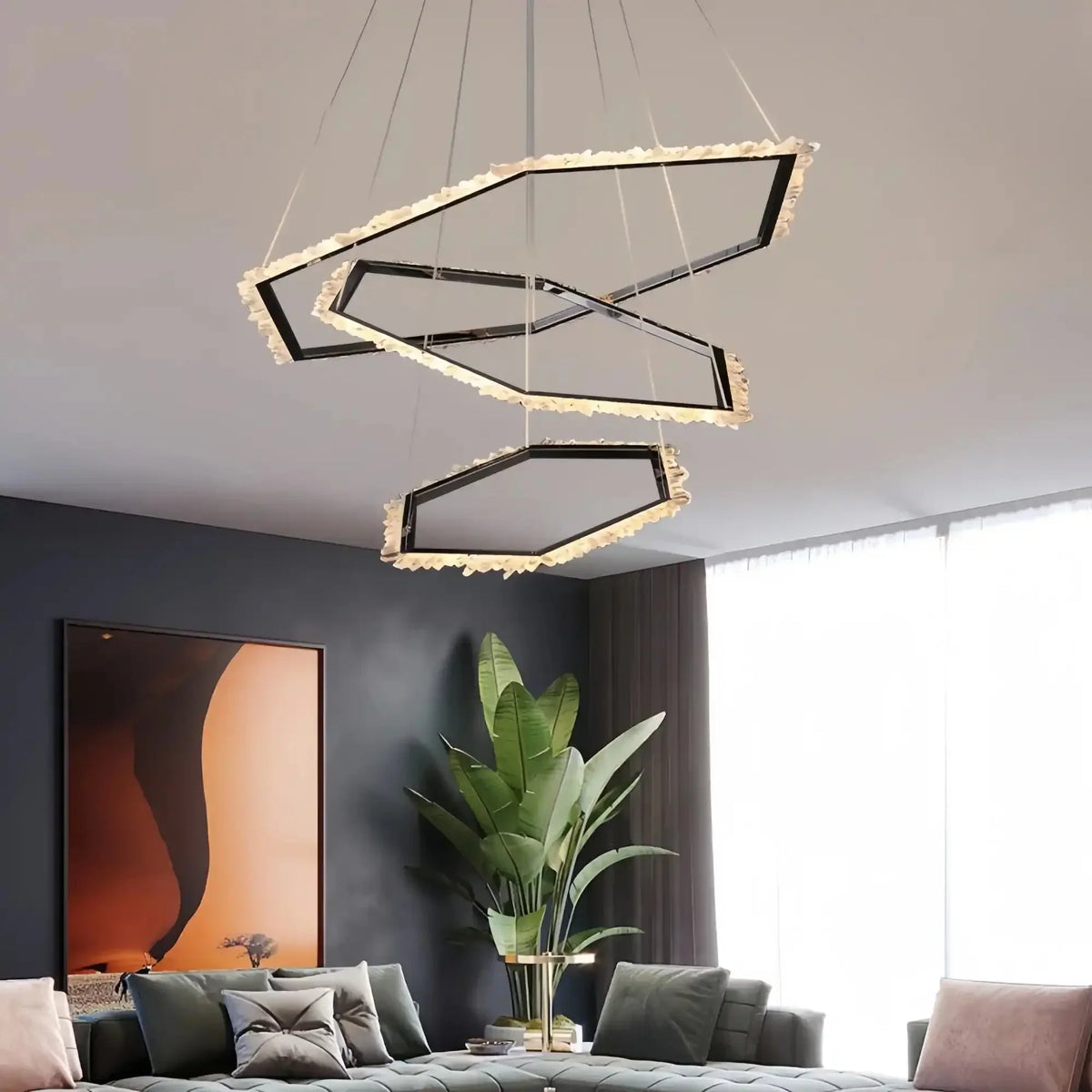 Gina Hexagonal Rock Crystal Black Ring Chandelier - Style Aeverlamps