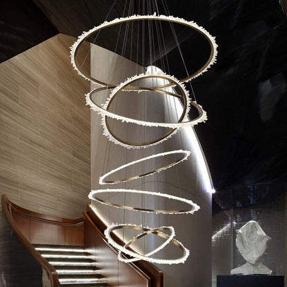 Gina Rock Crystal Multi Rings Chandelier For Staircase - 5 Rings: 15.7"D + 23.6"D + 31.5"D + 39.4"D + 59"Deverlamps