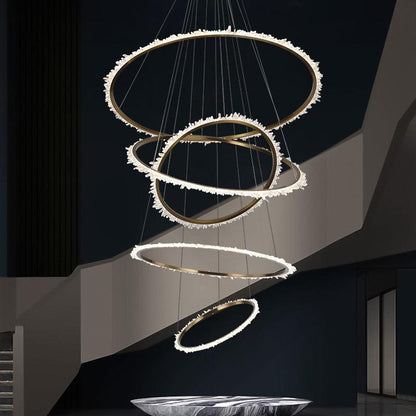 Gina Rock Crystal Multi Rings Chandelier For Staircase - 5 Rings: 15.7"D + 23.6"D + 31.5"D + 39.4"D + 59"Deverlamps