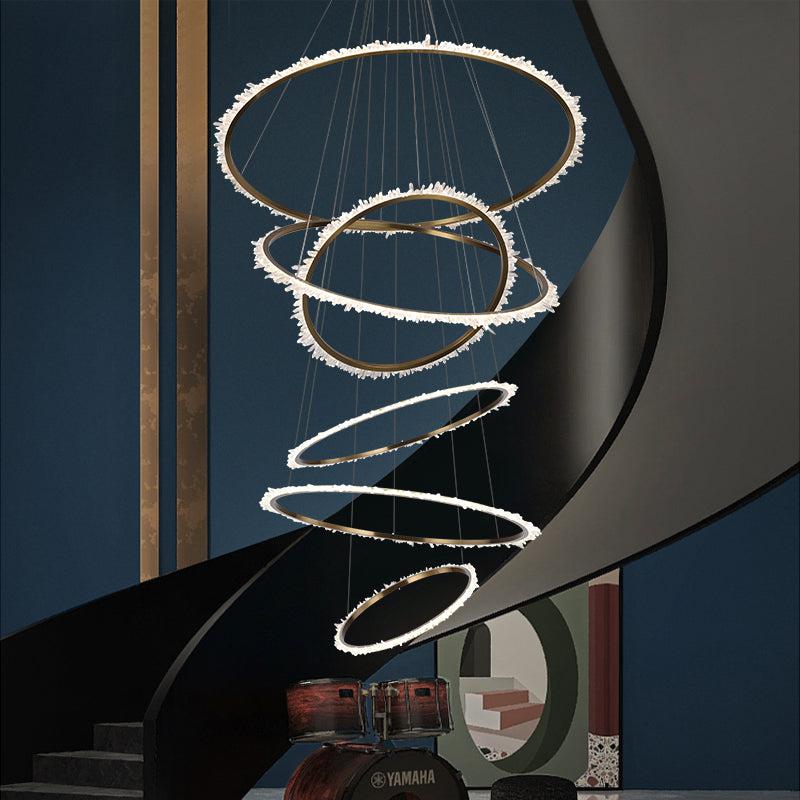 Gina Rock Crystal Multi Rings Chandelier For Staircase - 6 Rings: 15.7"D + 23.6"D + 31.5"D + 39.4"D + 47.2"D + 59"Deverlamps