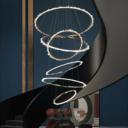 Gina Rock Crystal Multi Rings Chandelier For Staircase - 6 Rings: 15.7"D + 23.6"D + 31.5"D + 39.4"D + 47.2"D + 59"Deverlamps