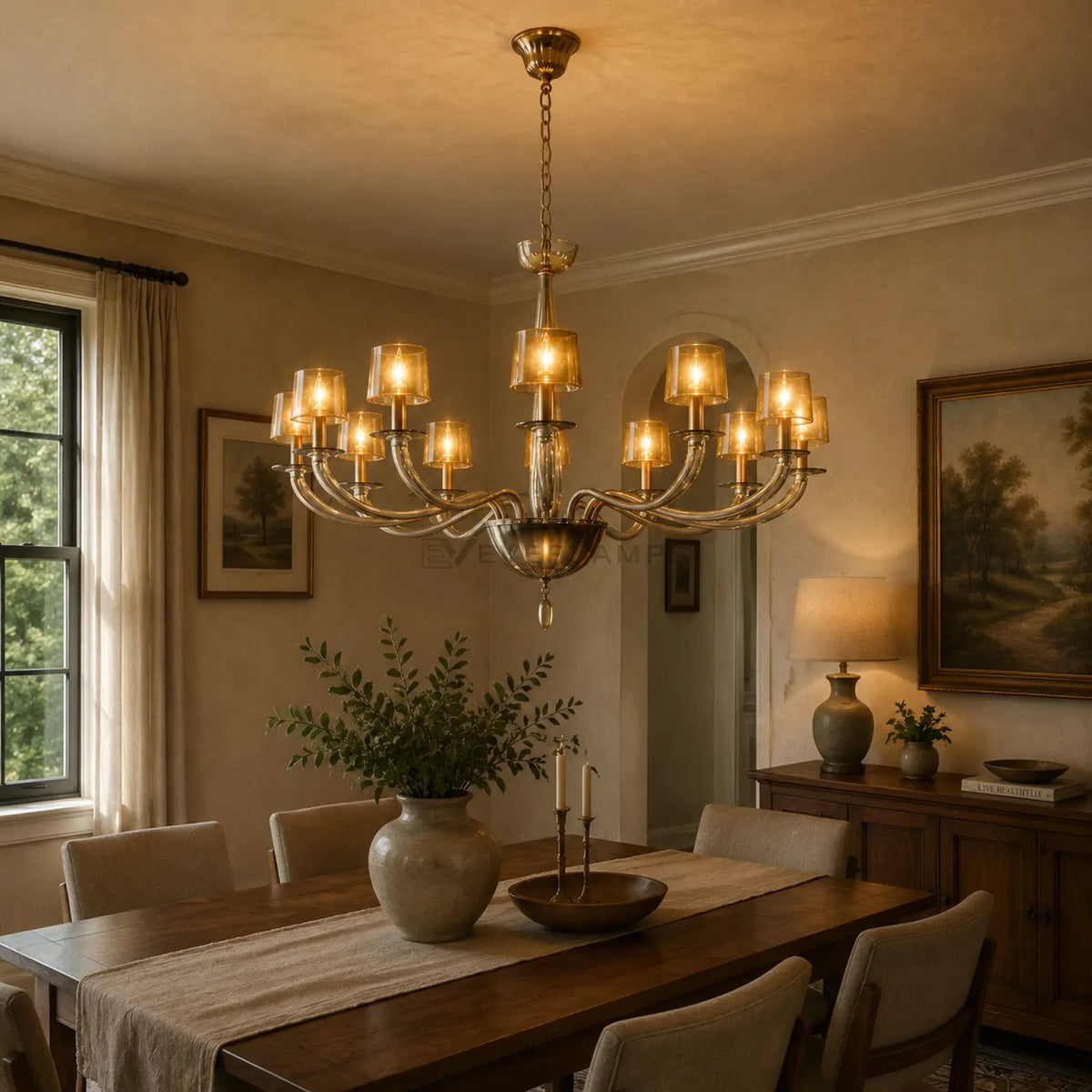 Giulien Amber Glass Round Chandelier