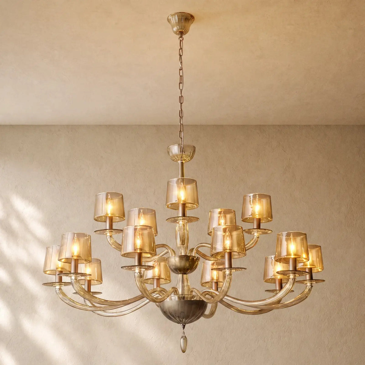 Giulien Amber Glass Tiered Round Chandelier - 40’’