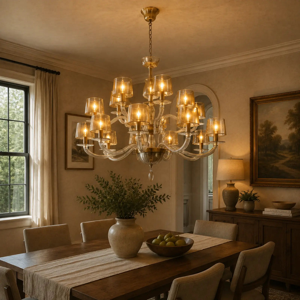 Giulien Amber Glass Tiered Round Chandelier