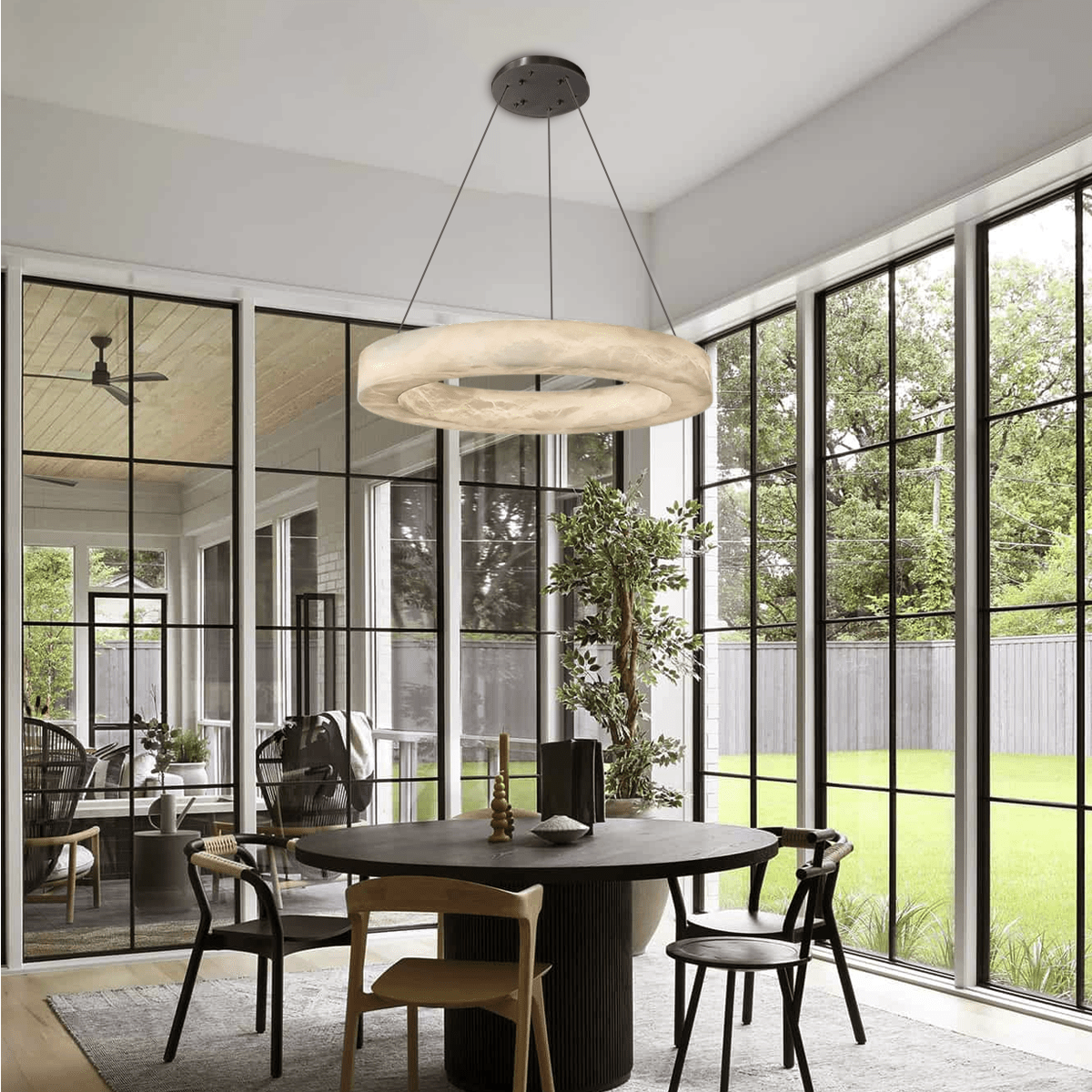 Glacera Alabaster Round Chandelier 19'' 27'' 36'' 60''D - D 27.6"Bronzeeverlamps