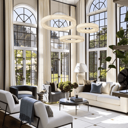Glacera Alabaster Round Chandelier 19'' 27'' 36'' 60''D - D 19.7"+D 27.6"+D 35.4"Brasseverlamps