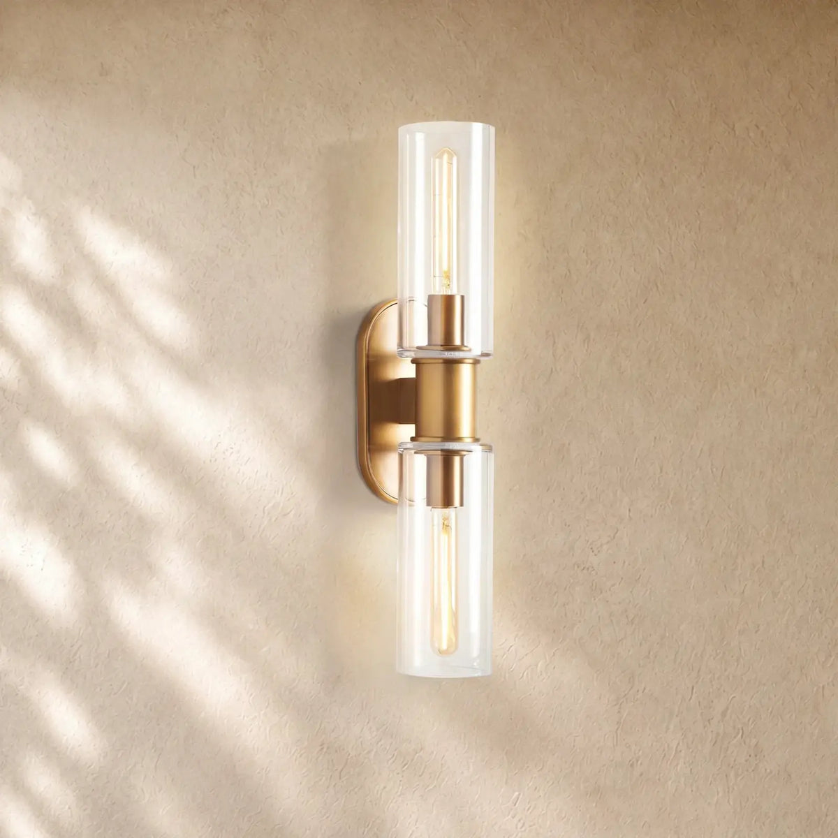 Harlins Clear Glass 2-Light Wall Sconce - Brass