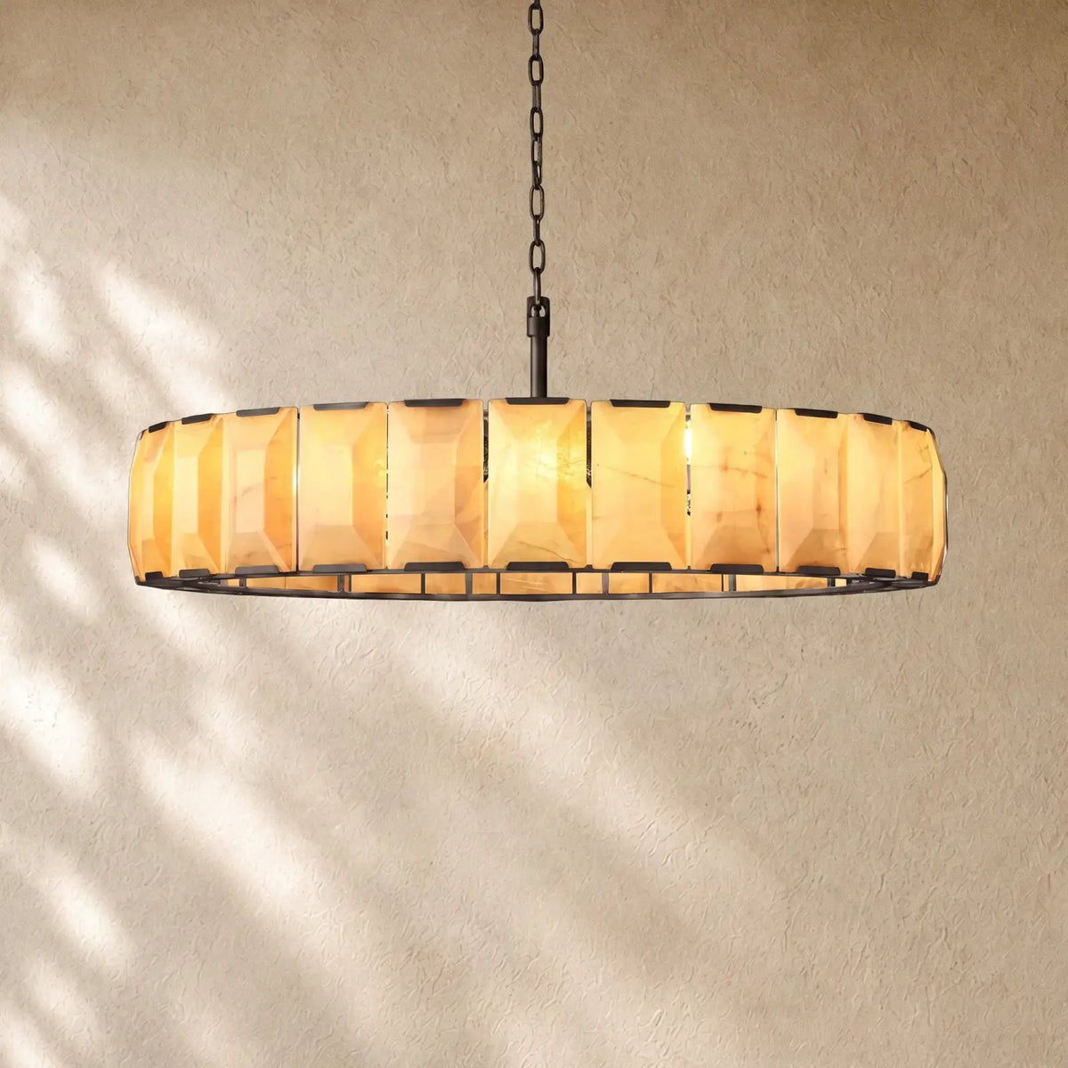 Hartley Alabaster Round Alabaster Chandelier - Matte Black / 60’’