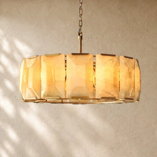 Hartley Calcite Round Alabaster Chandelier - Lacquered Brass / 31’’