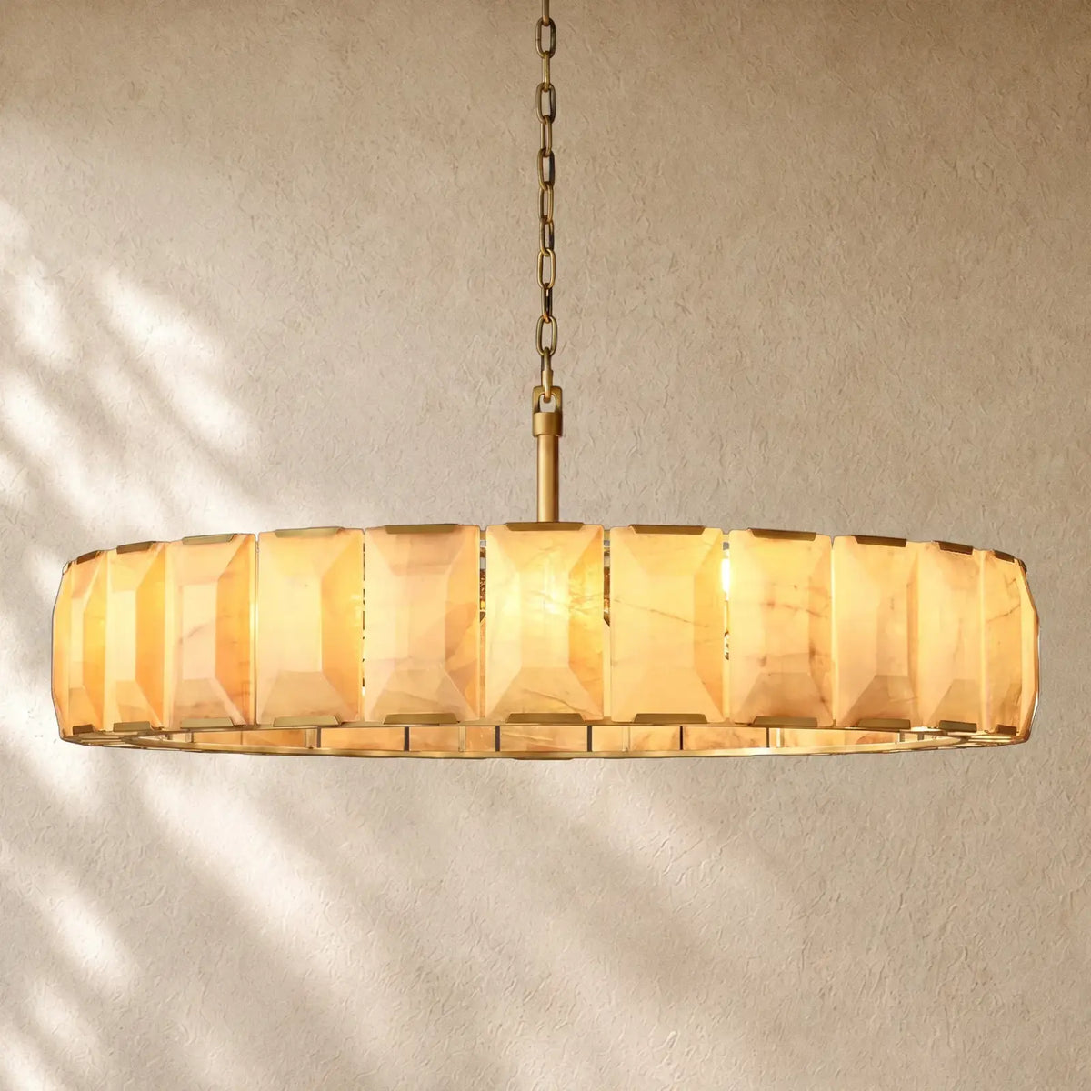 Hartley Calcite Round Alabaster Chandelier - Lacquered Brass / 60’’