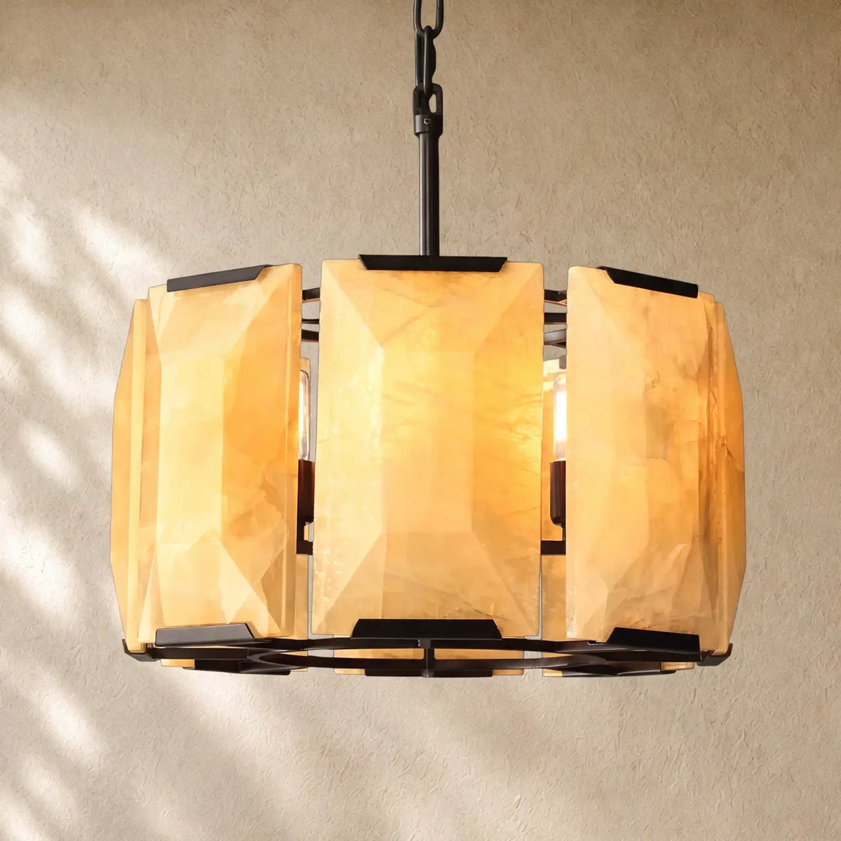 Hartley Calcite Round Alabaster Chandelier - Matte Black / 19’’