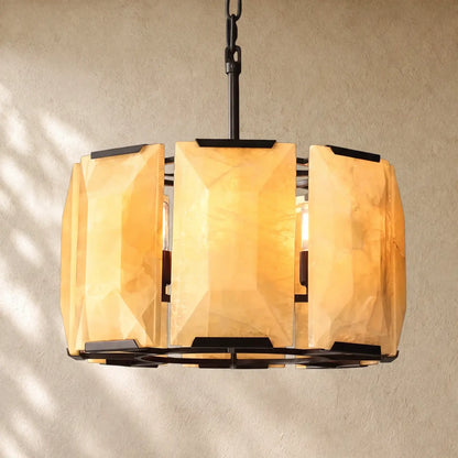 Hartley Calcite Round Alabaster Chandelier - Matte Black / 19’’