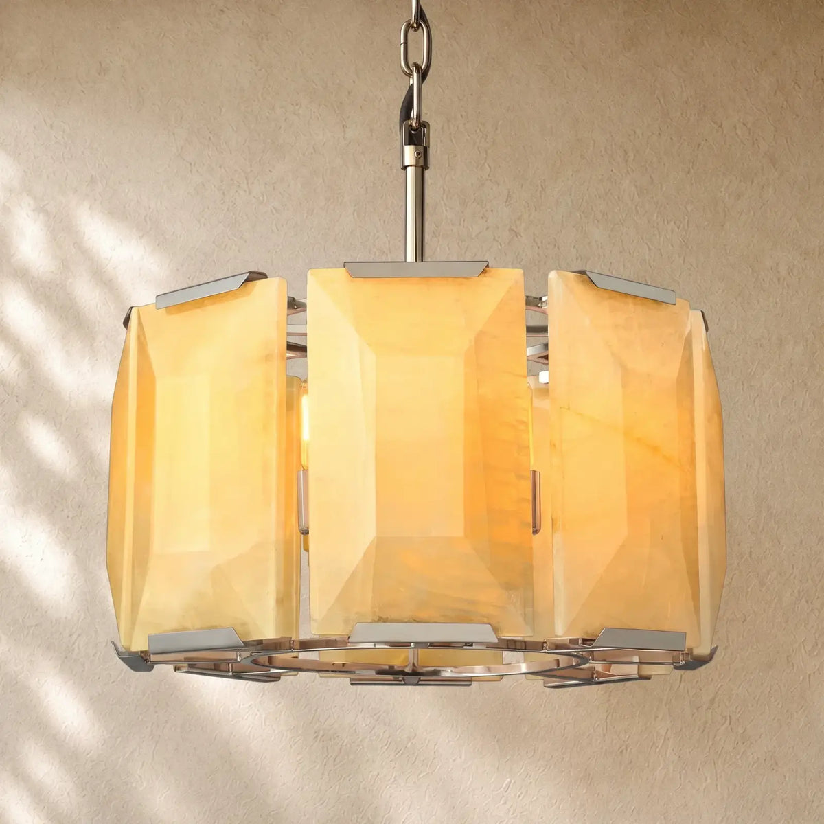 Hartley Calcite Round Alabaster Chandelier - Polishes Steel / 19’’