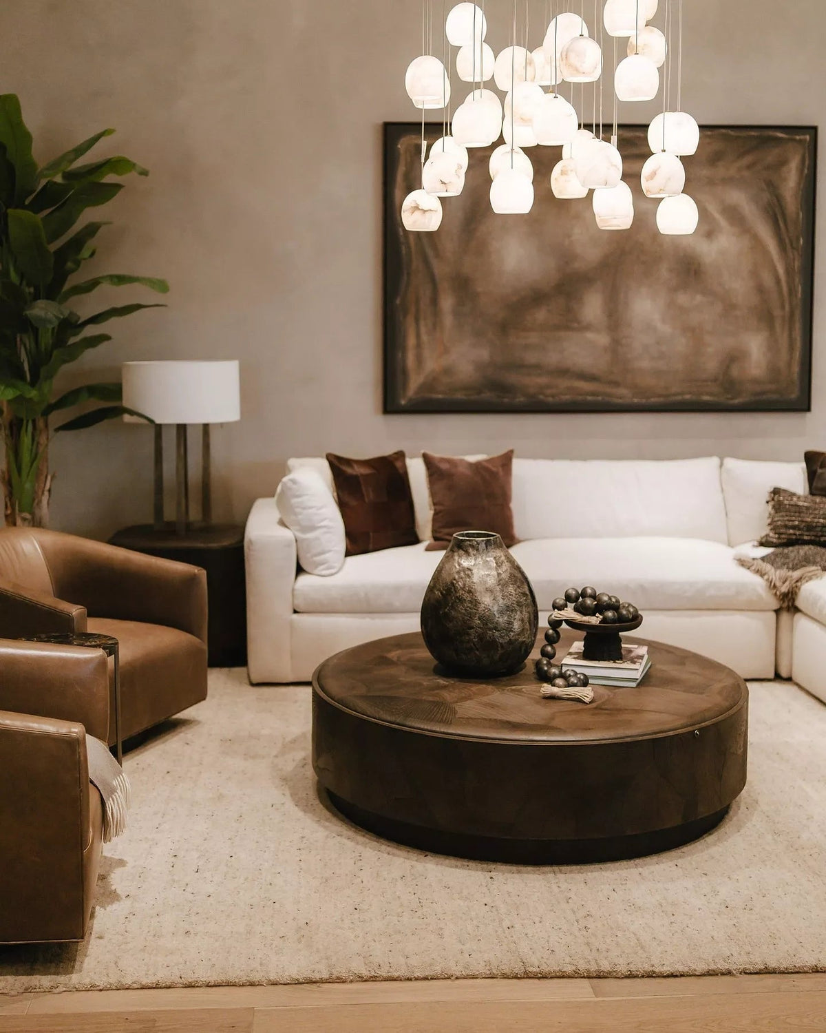 Ewen Natural Alabaster Round Chandelier 48"W