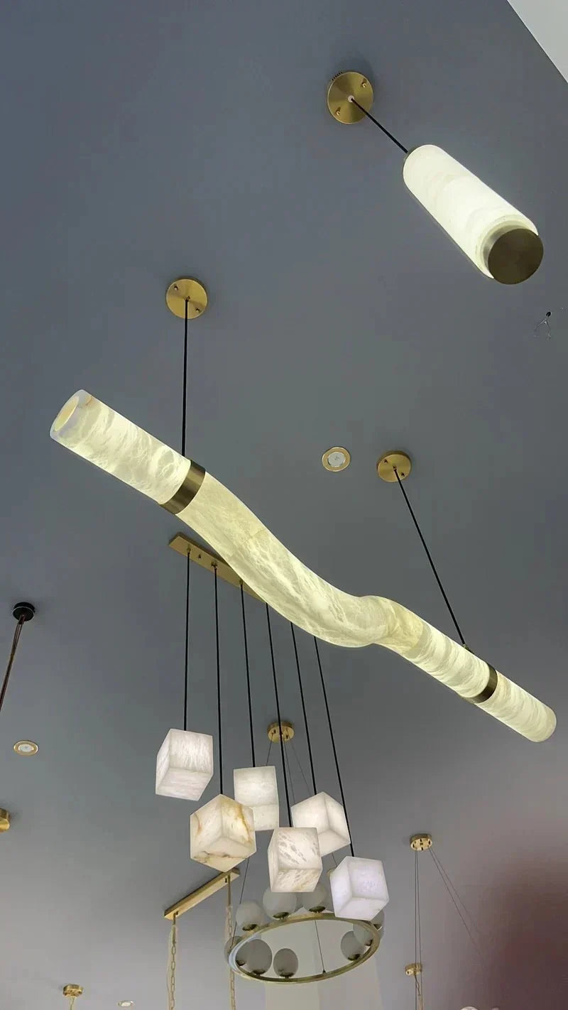 Liberty Curved Pendant Alabaster Chandelier, Pendant Light Over Dining Table - Style ABrasseverlamps