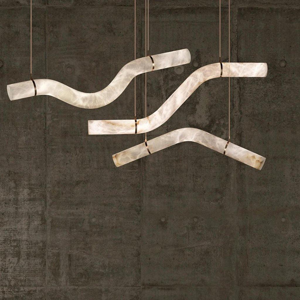Liberty Curved Pendant Alabaster Chandelier, Pendant Light Over Dining Table - Style ABrasseverlamps