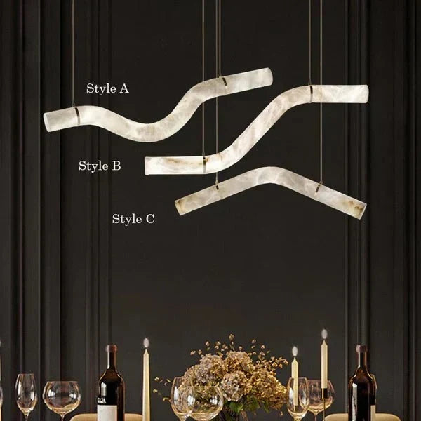 Liberty Curved Pendant Alabaster Chandelier, Pendant Light Over Dining Table - Style ABrasseverlamps