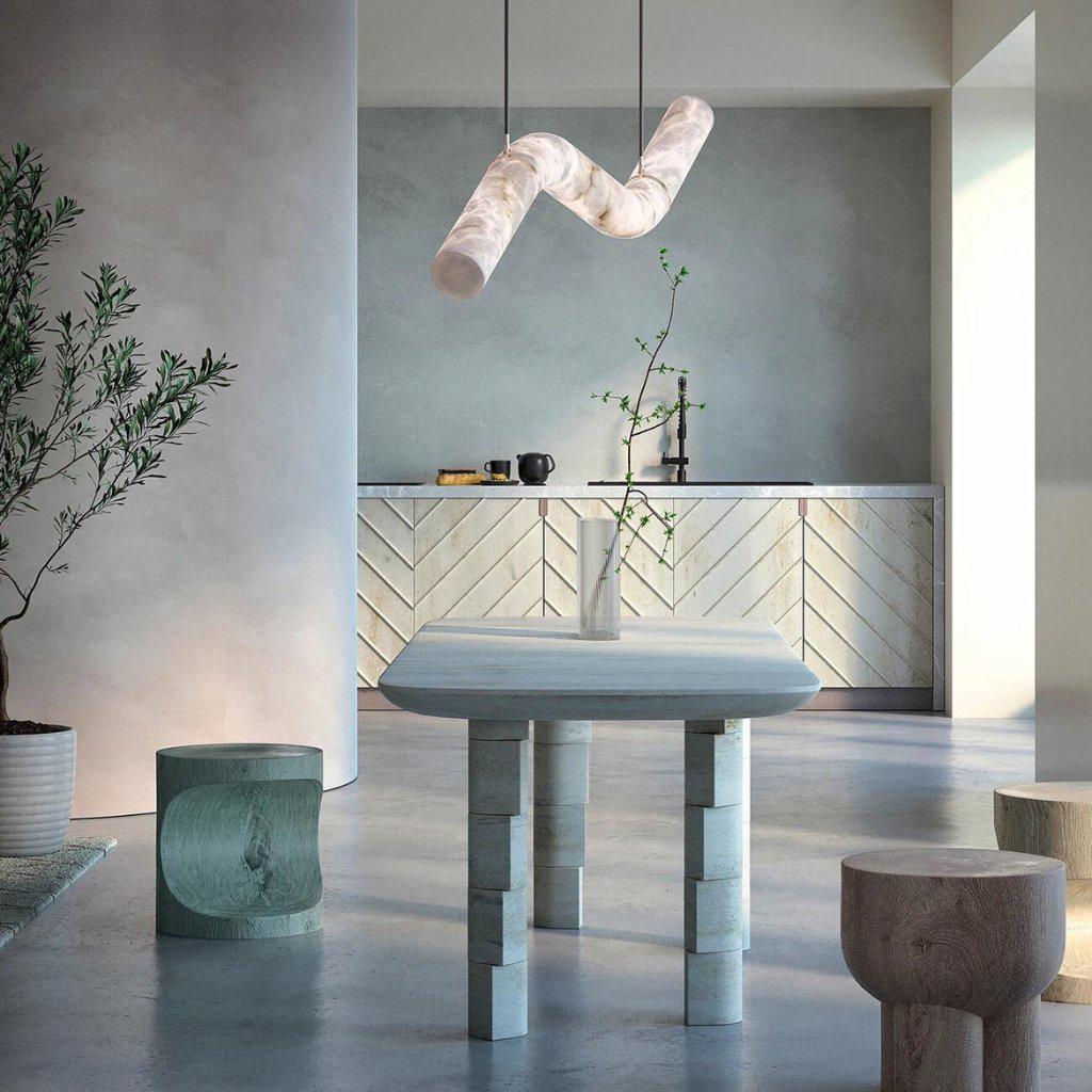 Liberty Curved Pendant Alabaster Chandelier, Pendant Light Over Dining Table - Style ABrasseverlamps