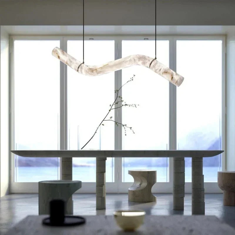 Liberty Curved Pendant Alabaster Chandelier, Pendant Light Over Dining Table - Style ABrasseverlamps