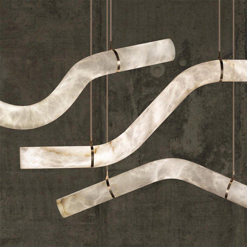 Liberty Curved Pendant Alabaster Chandelier, Pendant Light Over Dining Table - Style ABrasseverlamps