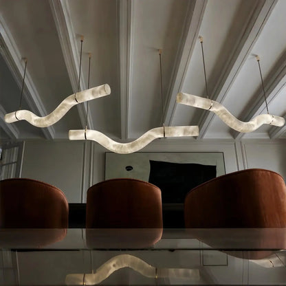 Liberty Curved Pendant Alabaster Chandelier, Pendant Light Over Dining Table - Style B 60.5"W * 4.75"D * 12.5"HBrasseverlamps
