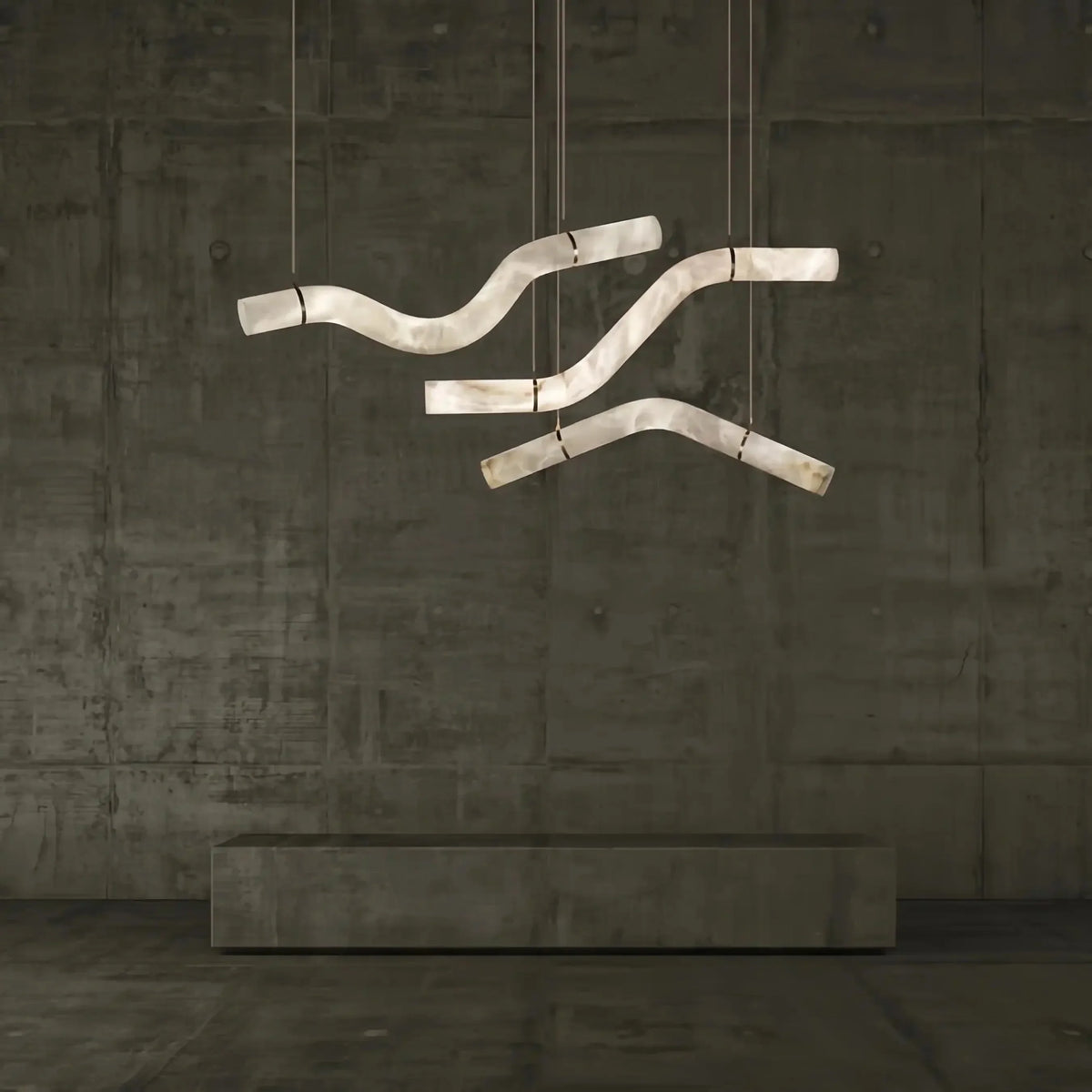 Liberty Curved Pendant Alabaster Chandelier, Pendant Light Over Dining Table - Style A 51.25"W*4.75"D* 24.5"HBrasseverlamps