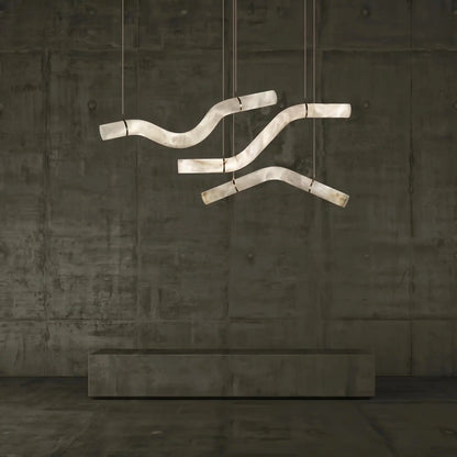 Liberty Curved Pendant Alabaster Chandelier, Pendant Light Over Dining Table - Style A 51.25"W*4.75"D* 24.5"HBrasseverlamps
