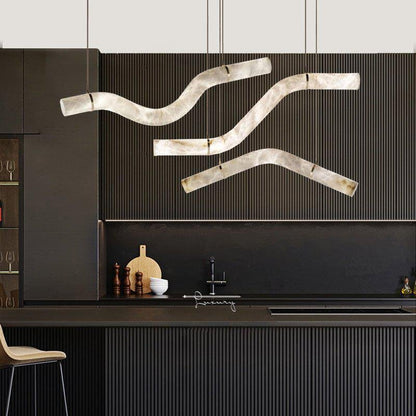 Liberty Curved Pendant Alabaster Chandelier, Pendant Light Over Dining Table - Style ABrasseverlamps