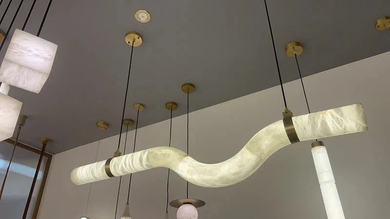 Liberty Curved Pendant Alabaster Chandelier, Pendant Light Over Dining Table - Style ABrasseverlamps