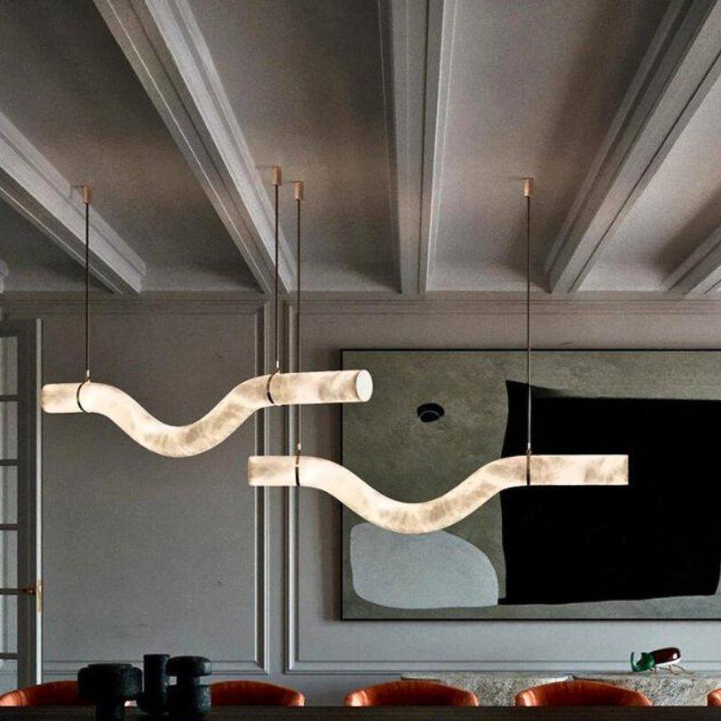 Liberty Curved Pendant Alabaster Chandelier, Pendant Light Over Dining Table - Style ABrasseverlamps