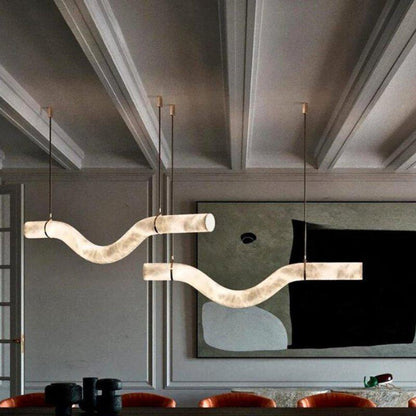 Liberty Curved Pendant Alabaster Chandelier, Pendant Light Over Dining Table - Style ABrasseverlamps