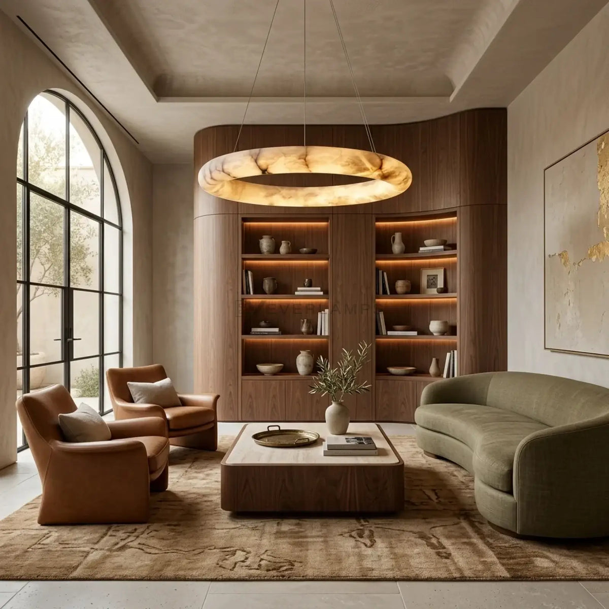 Livage Lisse Round Chandelier with Alabaster Shade
