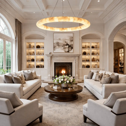 Livage Lisse Round Chandelier with Alabaster Shade - everlamps