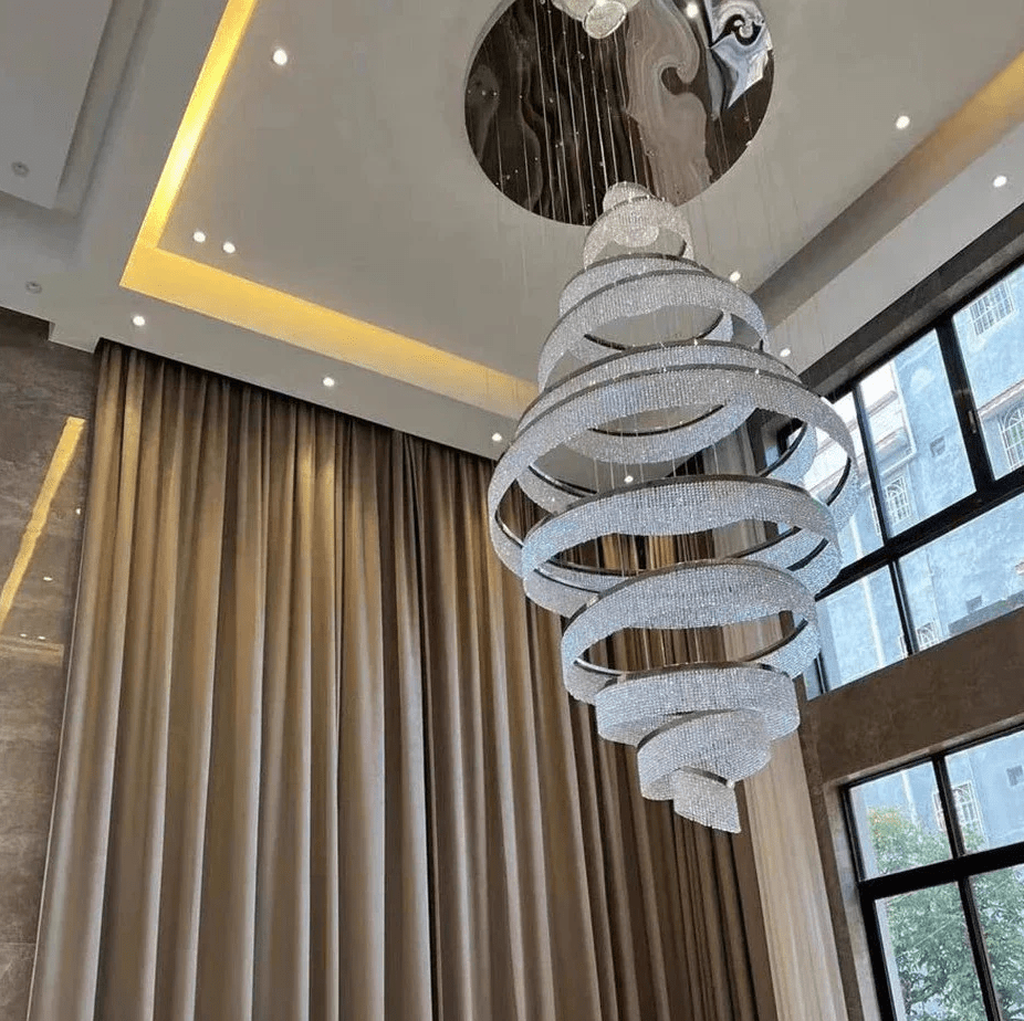 Long Crystal Tassel Rings Chandelier Extra Large Living Room Staircase High Ceiling Lighting Fixture - 11 Rings/ D47.2"*H118.1"Warm Lighteverlamps