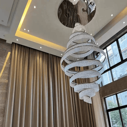 Long Crystal Tassel Rings Chandelier Extra Large Living Room Staircase High Ceiling Lighting Fixture - 11 Rings/ D47.2"*H118.1"Warm Lighteverlamps