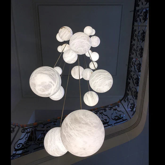 Luna Alabaster Sphere Staircase Chandelier, Multi Pendant Ligh