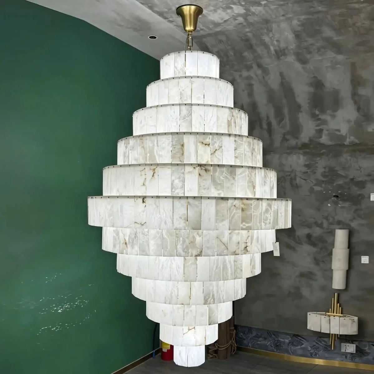Luxury Sculpted Pyramid-Tier Alabaster Chandelier for High Ceiling - D48.03"*H44.09"(D122cm*H112cm)/85kgWarm Light 3000Keverlamps