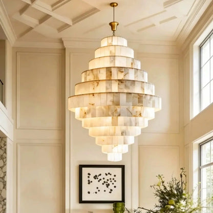 Luxury Sculpted Pyramid-Tier Alabaster Chandelier for High Ceiling - D48.03"*H44.09"(D122cm*H112cm)/85kgWarm Light 3000Keverlamps