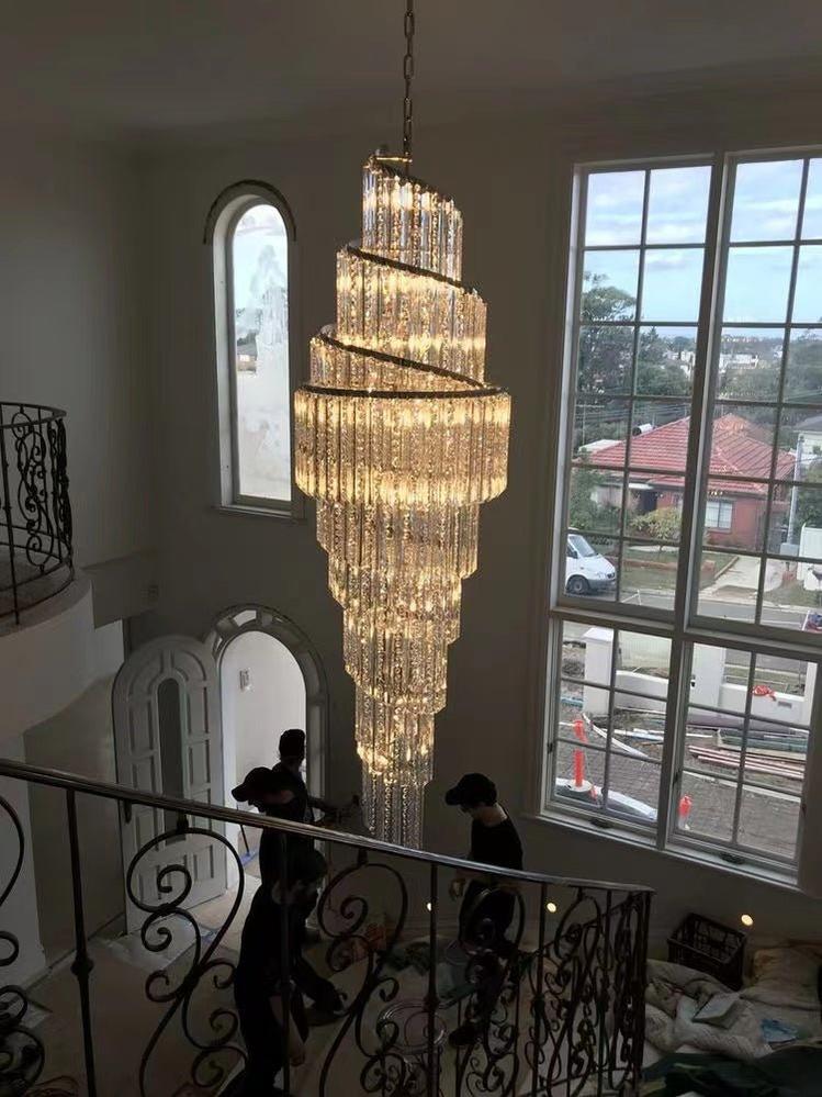 Luxury Spiral Crystal Chandelier for High - ceiling/Foyer/Staircase - D31.5"*H126"/110kgDimmable Warm Lighteverlamps