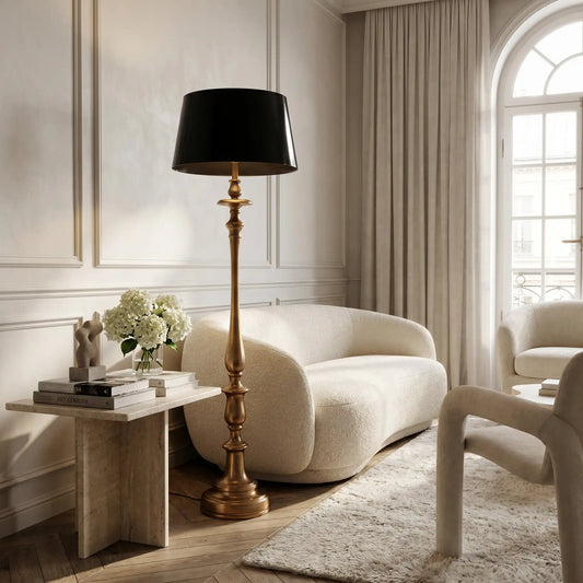 Brass Floor Lamp with Black Shade
