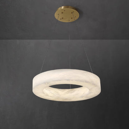 Marika Alabaster Chandelier - ∅ 19.6″ x H 3.1″ / Dia 50cm x H 8cmBrass & White AlabasterWarm Whiteeverlamps