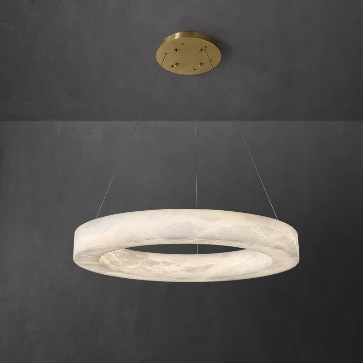 Marika Alabaster Chandelier - ∅ 23.6″ x H 3.1″ / Dia 60cm x H 8cmBrass & White AlabasterWarm Whiteeverlamps