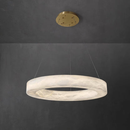 Marika Alabaster Chandelier - ∅ 23.6″ x H 3.1″ / Dia 60cm x H 8cmBrass & White AlabasterWarm Whiteeverlamps