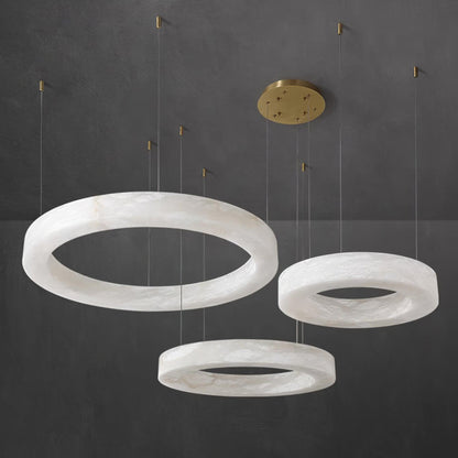 Marika Alabaster Chandelier - 3 Rings L 23.6″+31.5″+39.4″ / 60cm+80cm+100cmBrass & White AlabasterWarm Whiteeverlamps