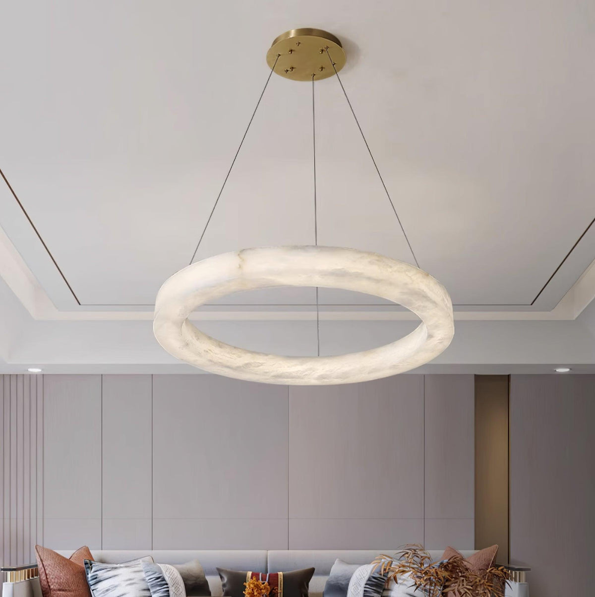 Marika Alabaster Chandelier - 3 Rings S 19.6″+23.6″+31.5″ / 50cm+60cm+80cmBrass & White AlabasterWarm Whiteeverlamps